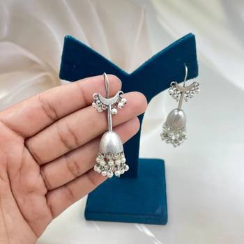 Silver oxidized jhumka earrings with pearl drops traditional jhumka earrings indian jhumka antique handmade 3