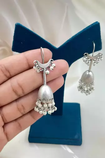 Silver oxidized jhumka earrings with pearl drops traditional jhumka earrings indian jhumka antique handmade
