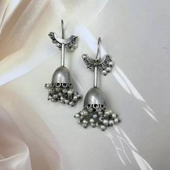 Silver oxidized jhumka earrings with pearl drops traditional jhumka earrings indian jhumka antique handmade 5