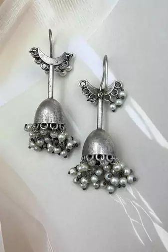 Silver oxidized jhumka earrings with pearl drops traditional jhumka earrings indian jhumka antique handmade