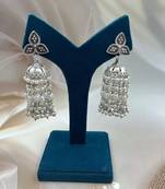 Dazzling oxidized silver pearl jhumka earrings - indian wedding jewelry antique partywear jhumka earrings with saree