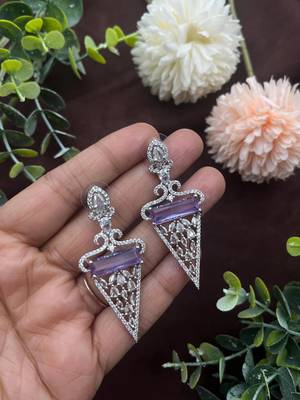 Amethyst drop earrings, cubic zircon statement earrings, crystal jewelry triangle dangle earrings with crystal accents 1