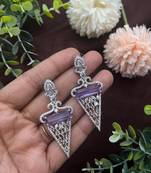 Amethyst drop earrings, cubic zircon statement earrings, crystal jewelry triangle dangle earrings with crystal accents