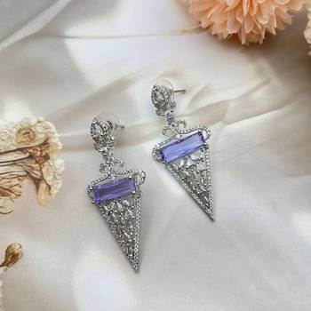 Amethyst drop earrings, cubic zircon statement earrings, crystal jewelry triangle dangle earrings with crystal accents 3