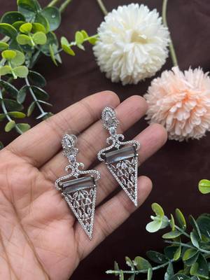Amethyst drop earrings, cubic zircon statement earrings, crystal jewelry triangle dangle earrings with crystal accents 1