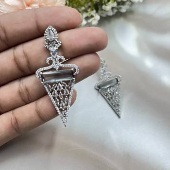 Amethyst drop earrings, cubic zircon statement earrings, crystal jewelry triangle dangle earrings with crystal accents 2