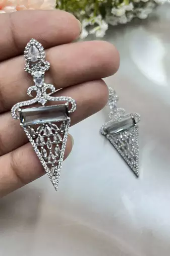 Amethyst drop earrings, cubic zircon statement earrings, crystal jewelry triangle dangle earrings with crystal accents