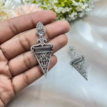 Amethyst drop earrings, cubic zircon statement earrings, crystal jewelry triangle dangle earrings with crystal accents 3