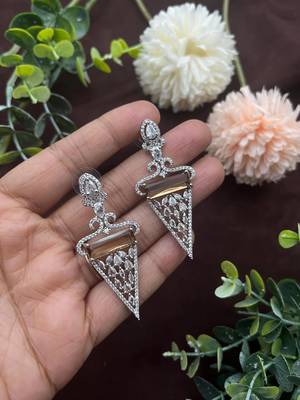 Amethyst drop earrings, cubic zircon statement earrings, crystal jewelry triangle dangle earrings with crystal accents 1
