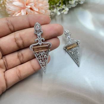 Amethyst drop earrings, cubic zircon statement earrings, crystal jewelry triangle dangle earrings with crystal accents 2
