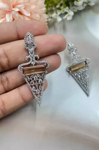Amethyst drop earrings, cubic zircon statement earrings, crystal jewelry triangle dangle earrings with crystal accents
