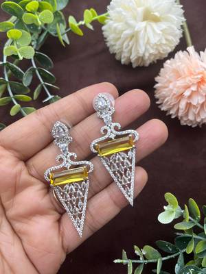Amethyst drop earrings, cubic zircon statement earrings, crystal jewelry triangle dangle earrings with crystal accents 1