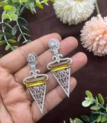 Amethyst drop earrings, cubic zircon statement earrings, crystal jewelry triangle dangle earrings with crystal accents