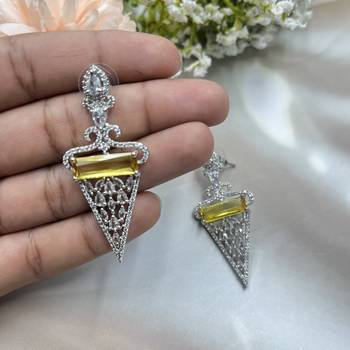 Amethyst drop earrings, cubic zircon statement earrings, crystal jewelry triangle dangle earrings with crystal accents 3