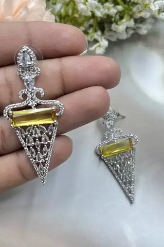Amethyst drop earrings, cubic zircon statement earrings, crystal jewelry triangle dangle earrings with crystal accents