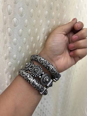 Set of 3 kada bangles set antique silver hand silver plated kada bracelet silver look openable broad bracelet 1