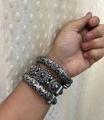 Set of 3 kada bangles set antique silver hand silver plated kada bracelet silver look openable broad bracelet