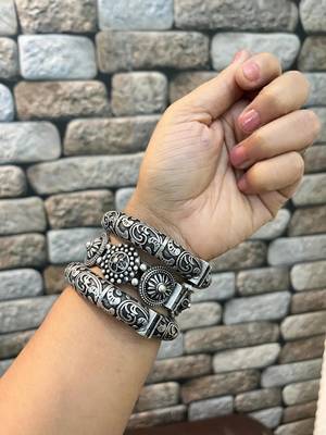Set of 3 kada bangles set antique silver hand silver plated kada bracelet silver look openable broad bracelet 3