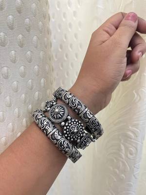 Set of 3 kada bangles set antique silver hand silver plated kada bracelet silver look openable broad bracelet 4