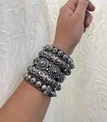 Antique silver bangles set hand silver plated kada bracelet silver look openable kada broad bracelet