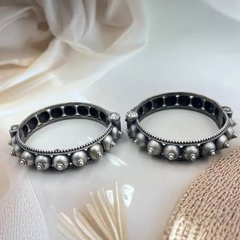 Antique silver bangles set hand silver plated kada bracelet silver look openable kada broad bracelet 3
