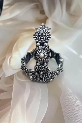 Antique silver bangles set hand silver plated kada bracelet silver look openable kada broad bracelet