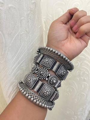 Kada set of 5 antique bangle indian vintage hand jewellery silver plated hand kada bracelet silver look openable kada 1
