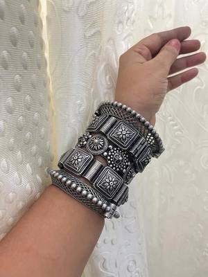 Kada set of 5 antique bangle indian vintage hand jewellery silver plated hand kada bracelet silver look openable kada 4