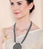 Oxidised silver-plated stone-studded necklace