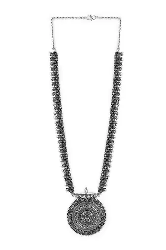 Oxidised silver-plated stone-studded necklace