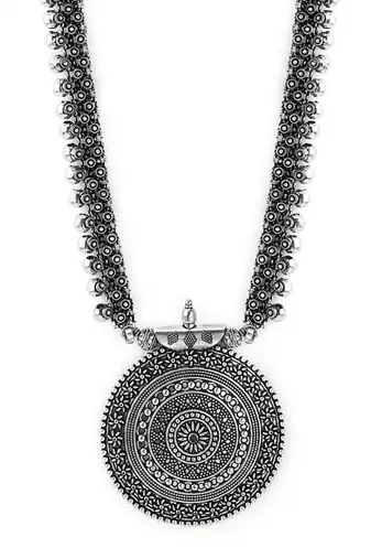 Oxidised silver-plated stone-studded necklace