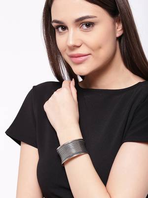 Chic statement german silver oxidized broad cuff bracelet 1
