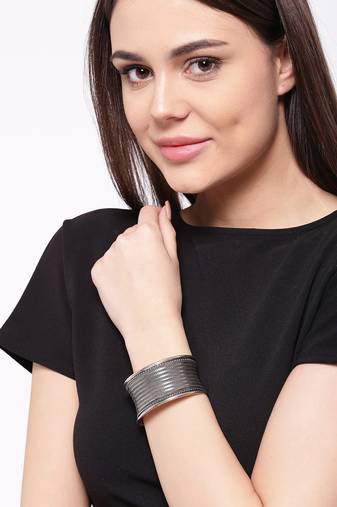 Chic statement german silver oxidized broad cuff bracelet