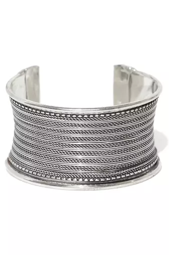 Chic statement german silver oxidized broad cuff bracelet