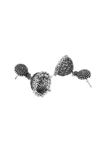 Oxidised silver-plated kolhapuri floral jewelry set with jhumkis
