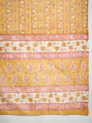 Yellow embroidered cotton round neck kurta sets 5