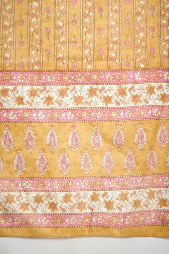 Yellow embroidered cotton round neck kurta sets