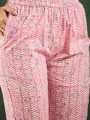Peach embroidered cotton round neck kurta sets 4
