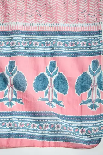 Peach embroidered cotton round neck kurta sets