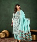 Light sea green embroidered cotton round neck kurta sets