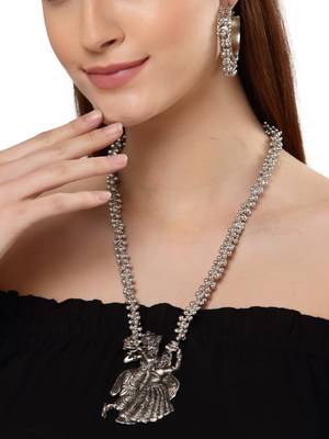 Oxidised silver-plated traditional jewelry set with radha-krishna motifs 1