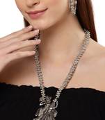 Oxidised silver-plated traditional jewelry set with radha-krishna motifs