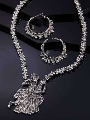 Oxidised silver-plated traditional jewelry set with radha-krishna motifs 2