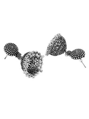 Oxidised silver-plated lakshmi coin choker necklace set with drop earrings 5