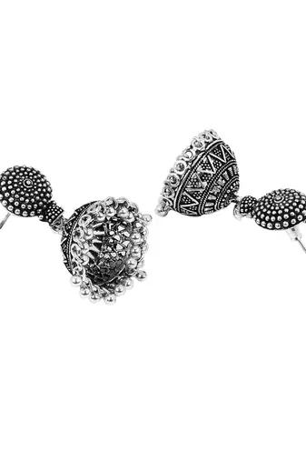 Oxidised silver-plated lakshmi coin choker necklace set with drop earrings