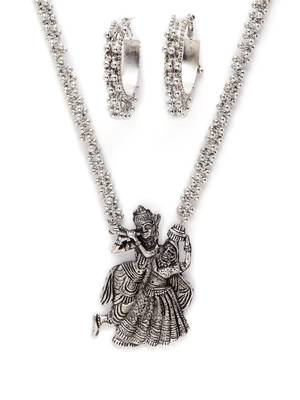 Oxidised silver-plated traditional jewelry set with radha-krishna motifs 3