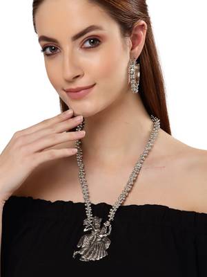 Oxidised silver-plated traditional jewelry set with radha-krishna motifs 5