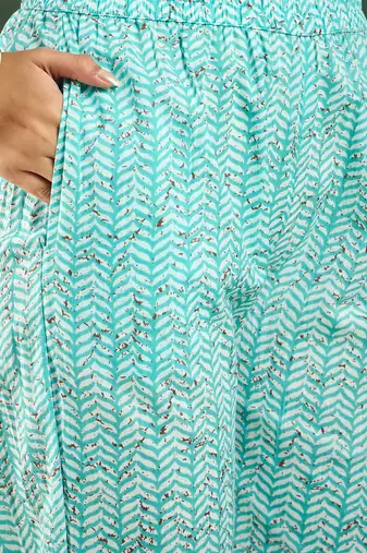 Light sea green embroidered cotton round neck kurta sets