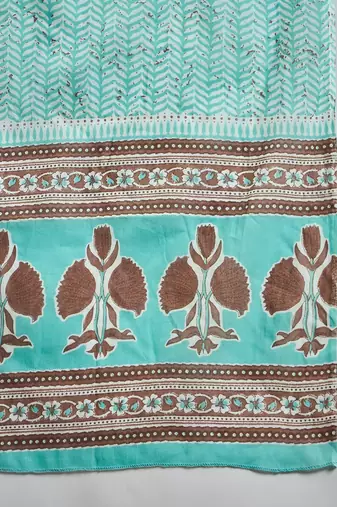 Light sea green embroidered cotton round neck kurta sets