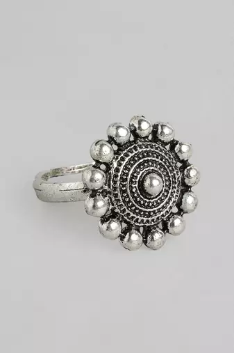 Silver-plated oxidised necklace set with earrings and matching ring